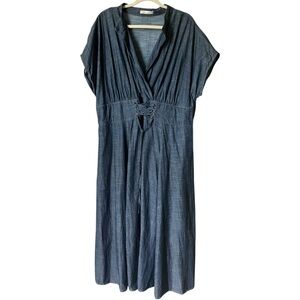 Wayward Fancies Eshakti Size 3X Blue Chambray Denim Midi Corset Waist Dress